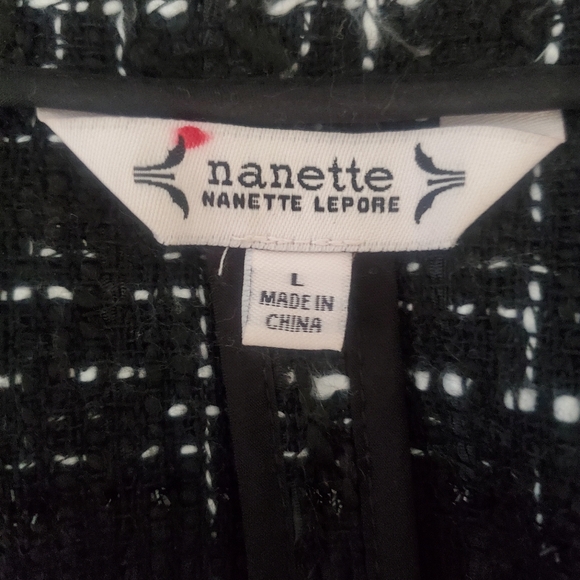 Nanette Lapore black white window pane boucle knit open front blazer jacket. - Picture 11 of 14